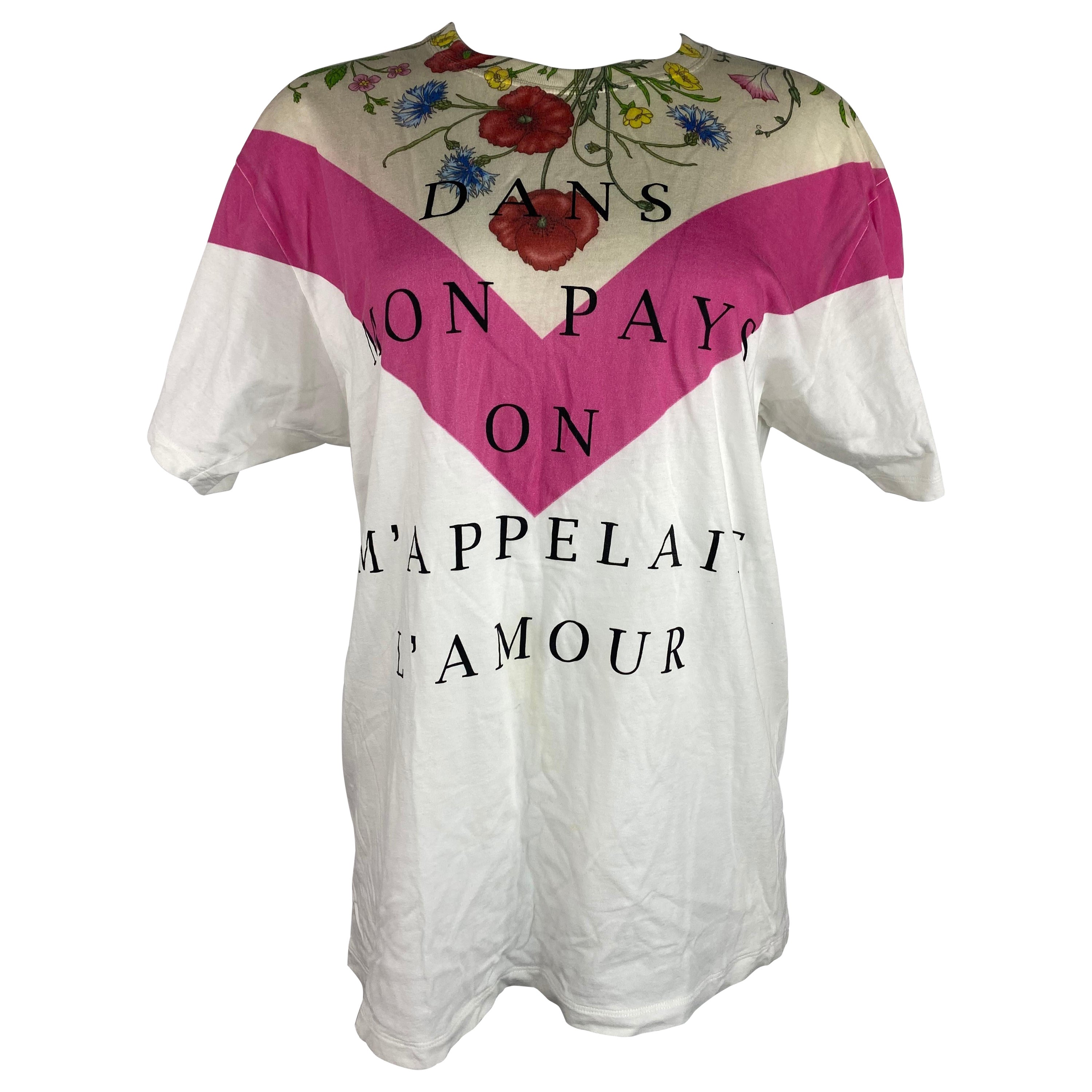 Gucci White and Pink Floral T- Shirt Top For Sale