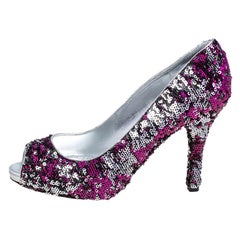 Dolce & Gabbana Pink/Silver Sequins Peep Toe Pumps Size 39