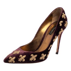 Dolce & Gabbana Purple Mauve Embroidered Velvet Lily Pointed Toe Pumps Size 40