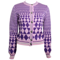 Retro Gianni Versace Sport Geometric Purple Cropped Cardigan Sweater