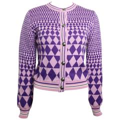 Gianni Versace Sport Geometric Purple Cropped Cardigan Sweater 2