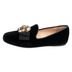 Gucci Black Suede Butterfly Bee Pearl Smoking Slippers Size 35