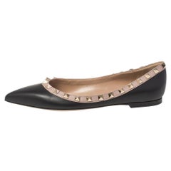 Valentino Black Leather Rockstud Pointed Toe Ballet Flats Size 36