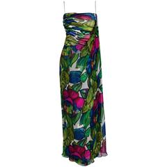 Vintage 1960's Will Steinman Colorful Floral Draped Silk-Chiffon Grecian Goddess Gown 