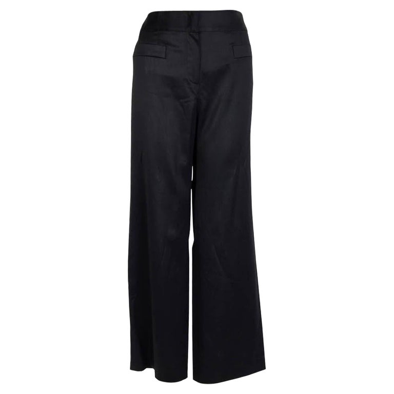 CHANEL black wool SATINED Pants 42 L For Sale at 1stDibs