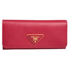 Prada Red Saffiano Lux Leather Flap Continental Wallet