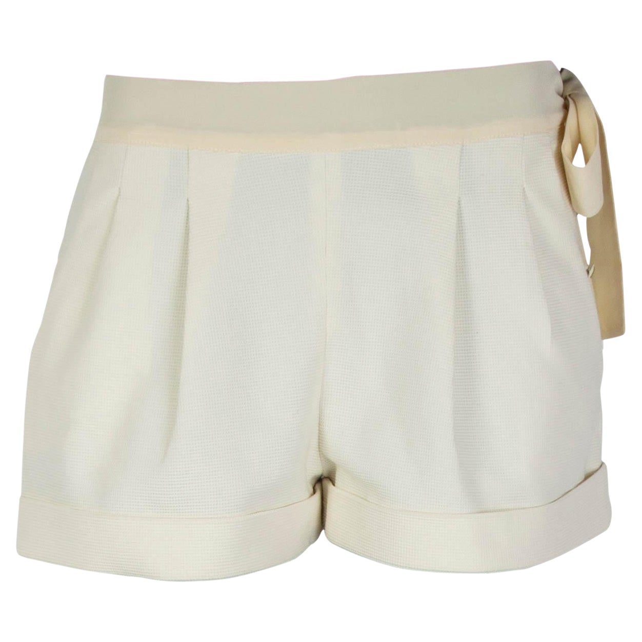 FENDI ivory white cotton PLAETE RIBBON Shorts Pants 42 M For Sale