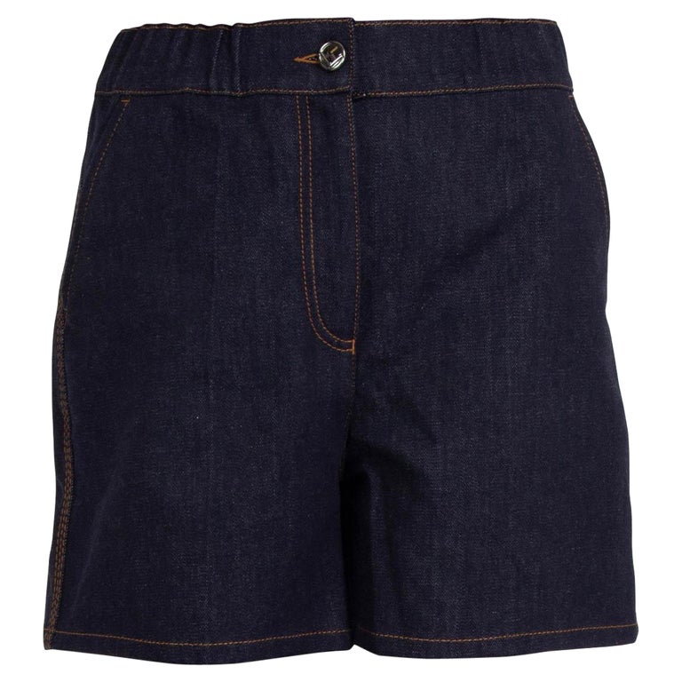 FENDI blue cotton PALM EMBROIDERED DENIM JEANS Shorts Pants 40 S For ...