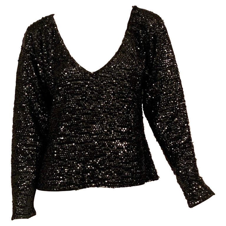 Sequin Mixed V-Neck Sweater