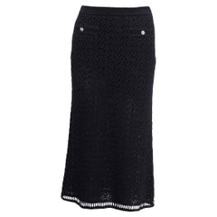 CHANEL black cotton 2020 CROCHET MIDI Skirt 38 S