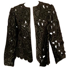 Stavropoulus Black Distressed Leather and Silk Chiffon Jacket