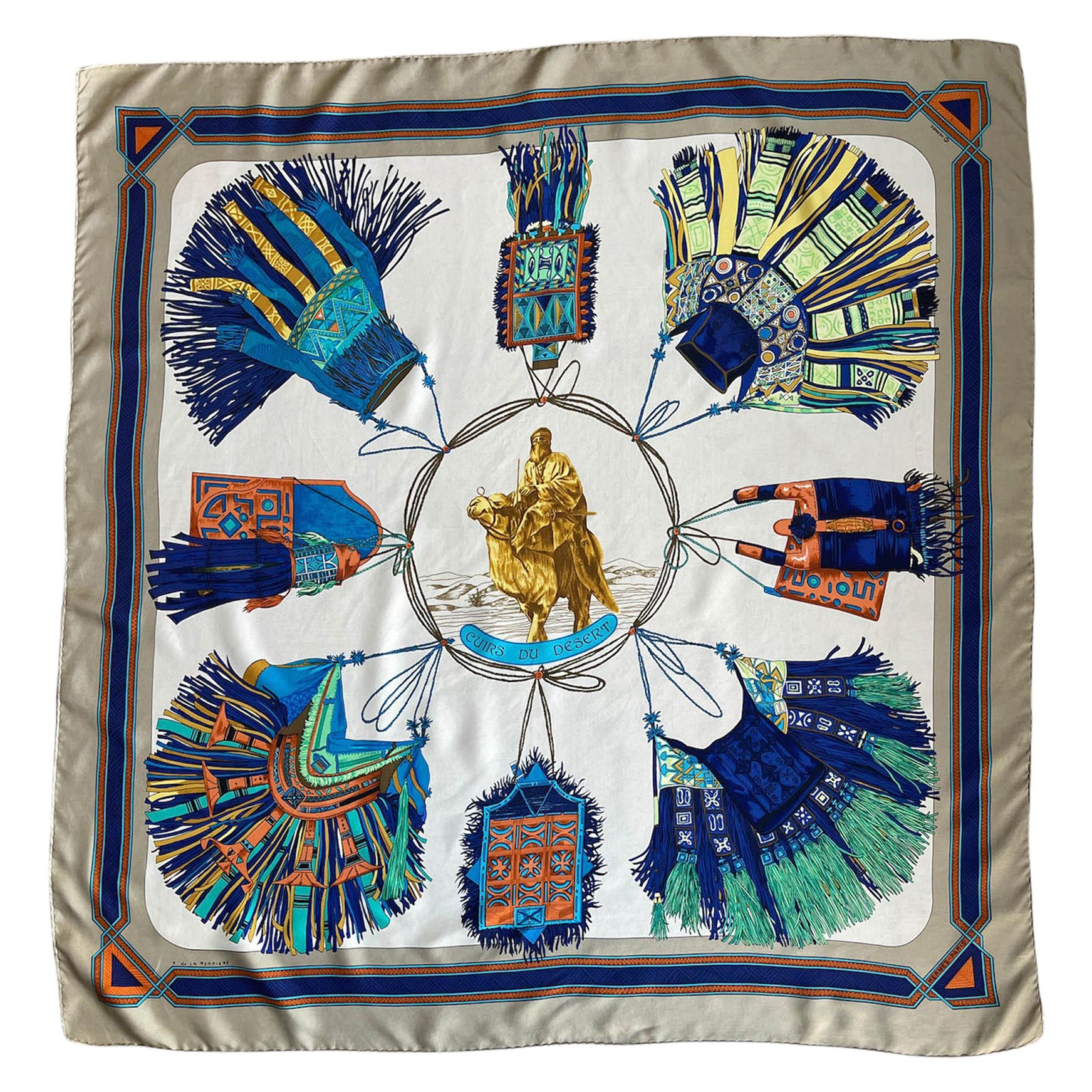 Hermes Cuirs du Desert 90cm Silk Scarf by Françoise de la Perriere