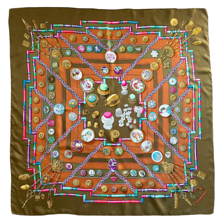 Hermes Petit Main 90cm Silk Scarf by Caty Latham Jade For Sale