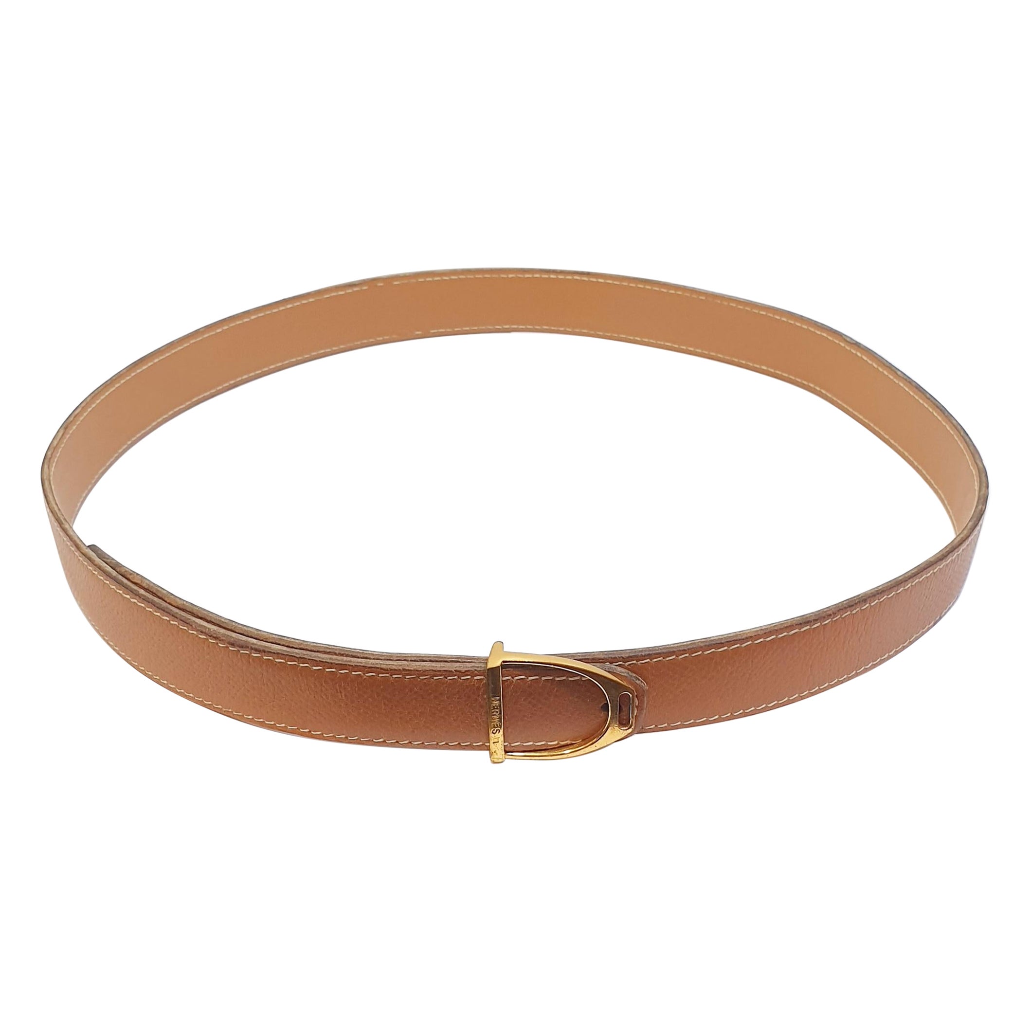 1990's Hermes Camel Leather Stirrup Buckle Belt