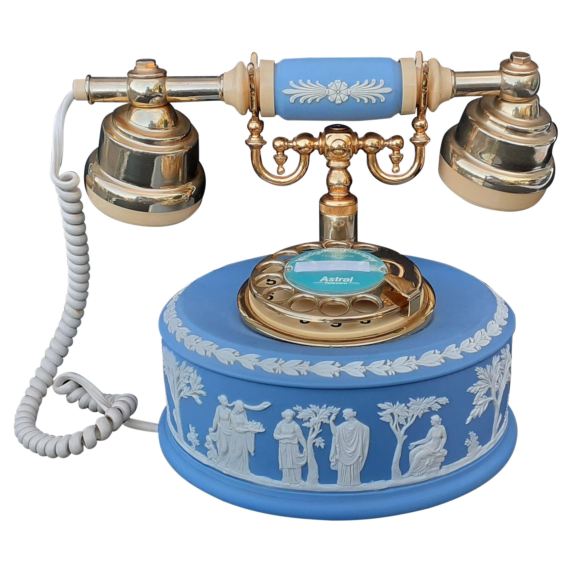 RARE cadran de téléphone Wedgwood Rotary vintage Astral bleu en jaspe, collectionneur de téléphone
