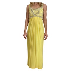1960s Ceil Chapman Yellow Silk Gown with Beads