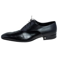 Louis Vuitton Mens Oxford Shoes Black Leather Round Toe Lace Up Italy Size 8