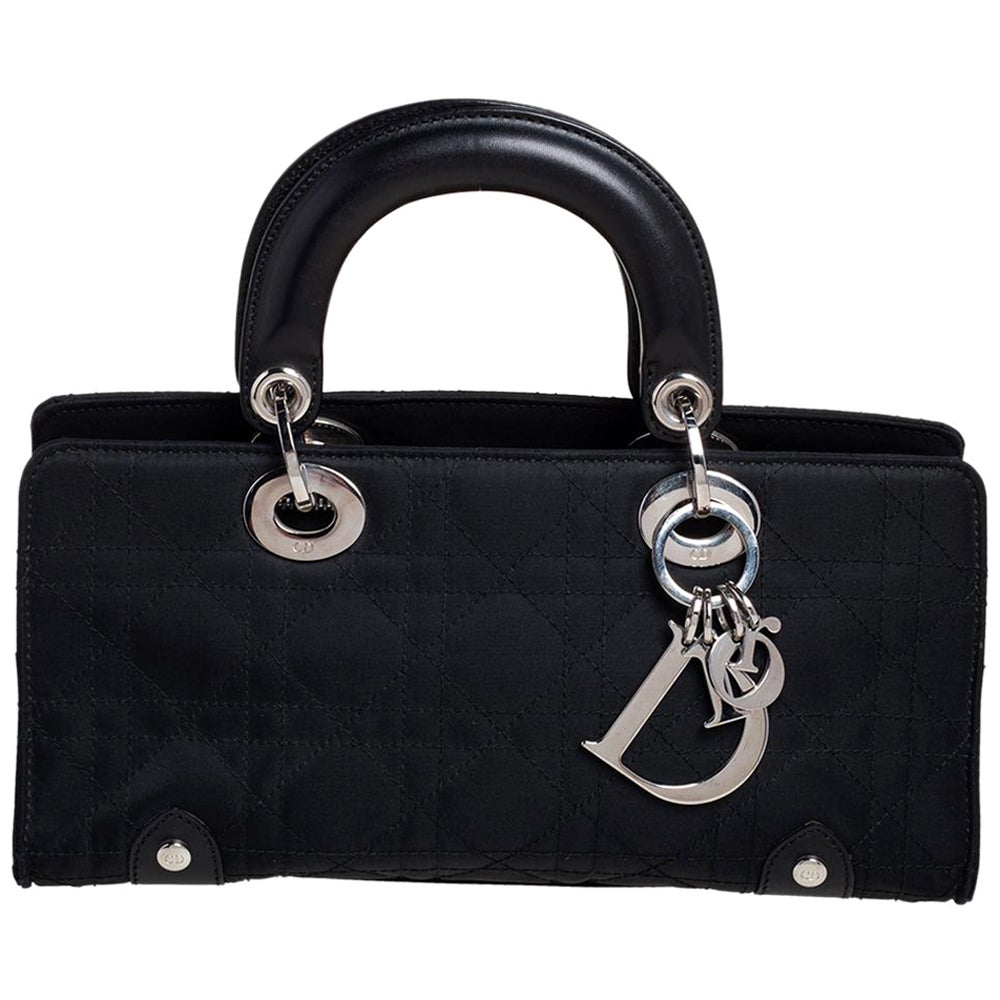 Dior Black Cannage Nylon and Leather Mini Lady Dior East West Tote