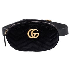 Gucci Black Chevron Velvet GG Marmont Belt Bag
