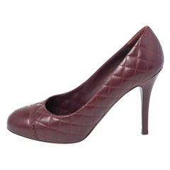 Chanel Burgundy Quilted Leather Scallop Detail CC Cap Toe Pumps Size 41