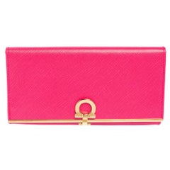 Salvatore Ferragamo Pink Leather Gancini Clip Continental Wallet