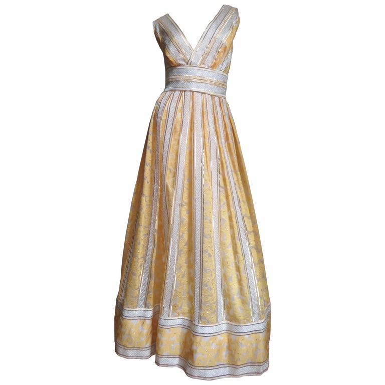 1960s British Hong Kong Silk Plunge Gown For Sale at 1stDibs