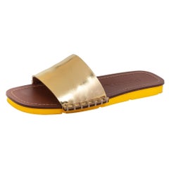 Prada Metallic Gold Leather Slide Flat Sandals Size 36