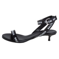Balenciaga Black Leather Logo Strap Kitten Heel Sandals Size 38