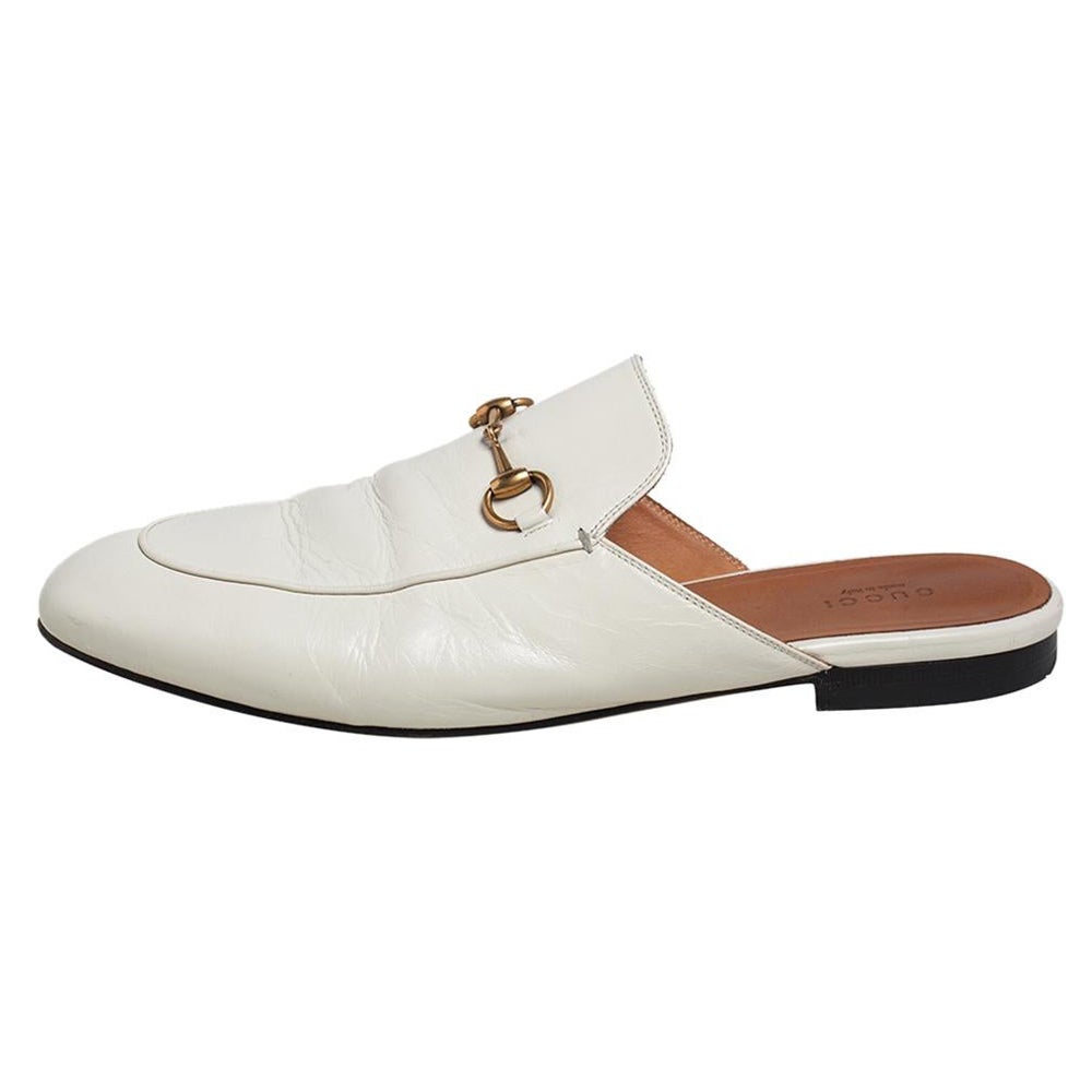 Gucci Off White Leather Princetown Horsebit Mules Size 41