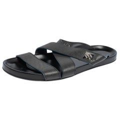 Louis Vuitton Black Leather Criss Cross Strap Flat Slide Sandals Size 40