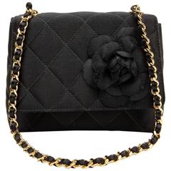 Chanel Black Quilted Satin Camellia Evening Bag