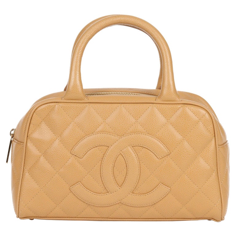 Chanel Beige Quilted Caviar Leather Mini Boston at 1stDibs