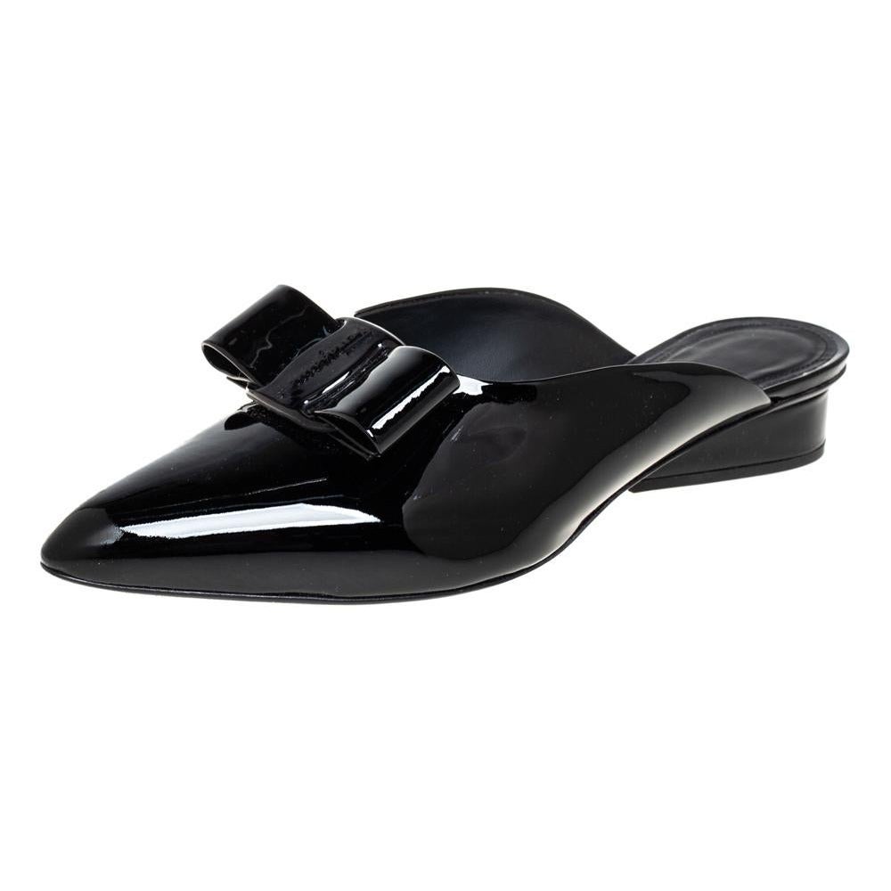 Salvatore Ferragamo Black Patent Leather Viva Mules Size 40.5