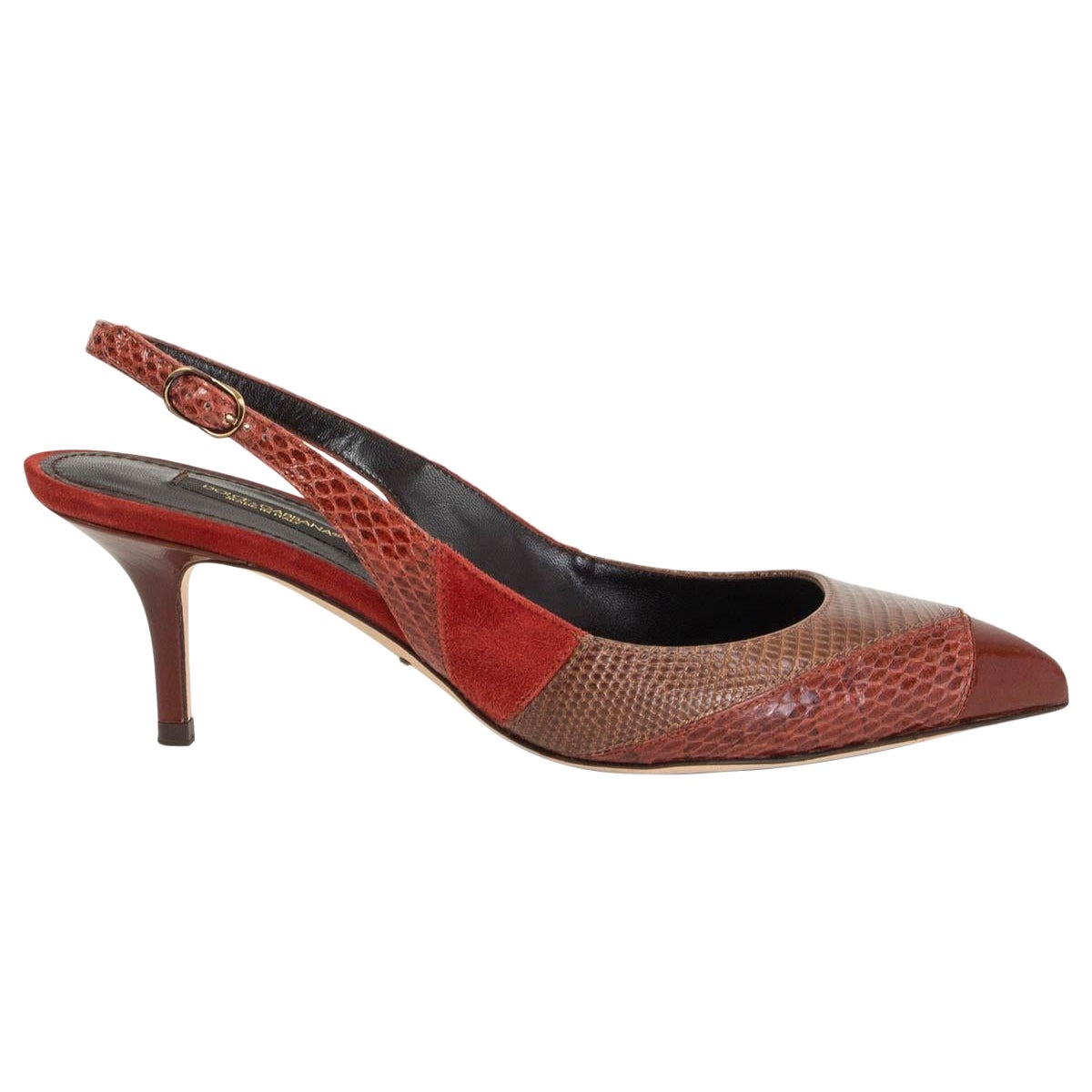 DOLCE & GABBANA red Snakeskin Lizard PATCHWORK POINTED TOE Pumps Shoes 36.5 For Sale