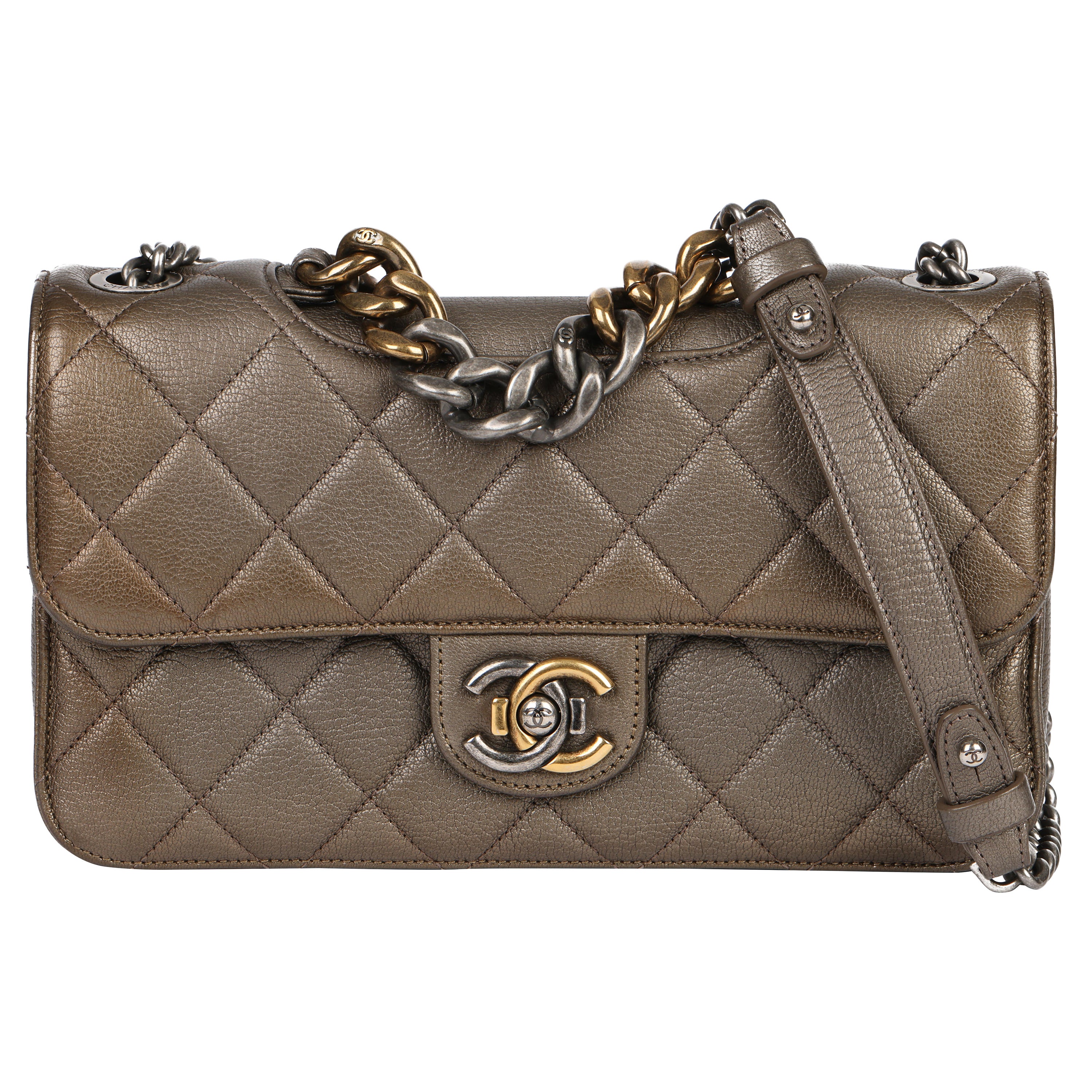 Chanel Bronze Quilted Metallic Goatskin Leather Medium Perfect Edge Flap Bag