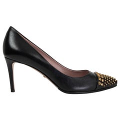 GUCCI black leather COLINE STUDDED Pointed Toe Pumps Shoes 37.5