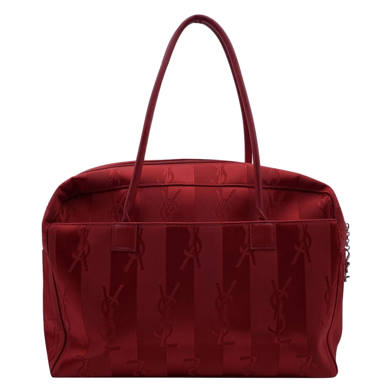 Yves Saint Laurent Red Striped Canvas Logo Tote Shoulder Bag