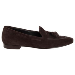 LORO PIANA dark brown suede TASSEL Loafers Flats Shoes 36