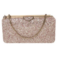 Jimmy Choo Gold/Pink Champagne Coarse Glitter Ellipse Chain Clutch