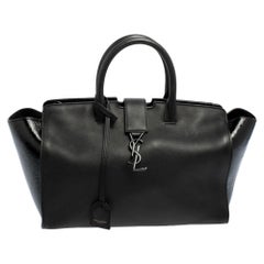 Saint Laurent Black Patent and Leather Small Downtown Cabas Tote
