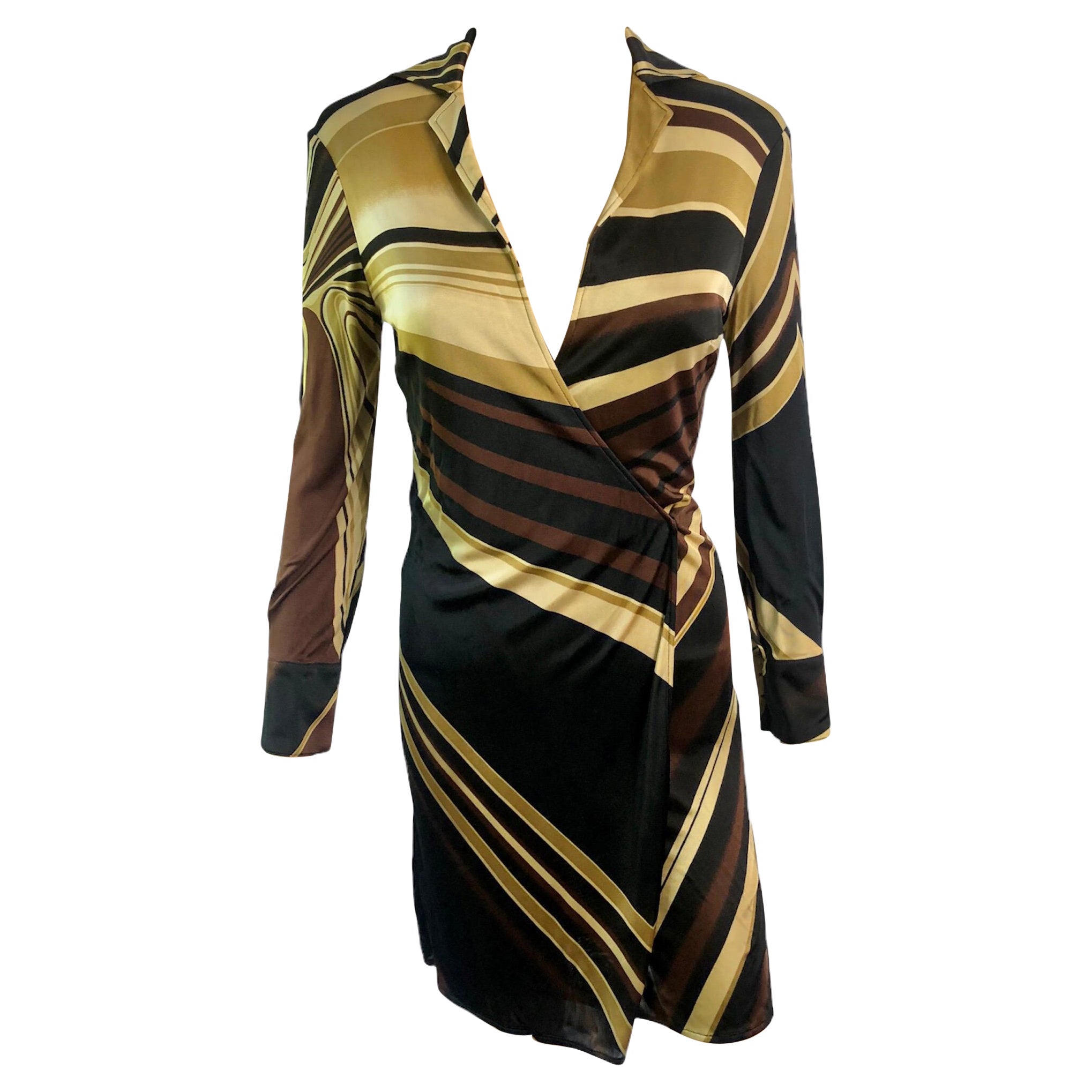 Gianni Versace F/W 2000 Wrap Plunged Geometric Print Dress For Sale