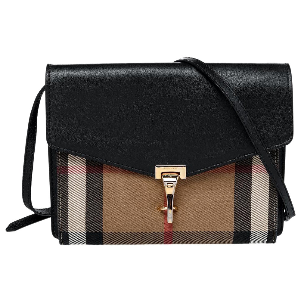 Burberry Black House Check Canvas And Leather Macken Crossbody Bag