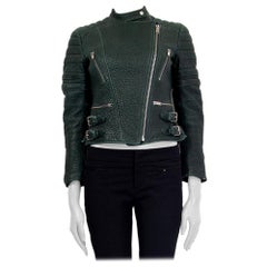 CELINE Giacca BIKER in pelle verde scuro 36 XS