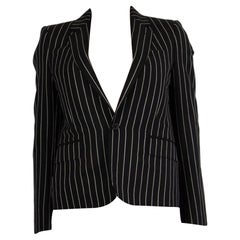 CELINE giacca blazer CLASSIC PINSTRIPE in lana bianca e nera 34 XXS