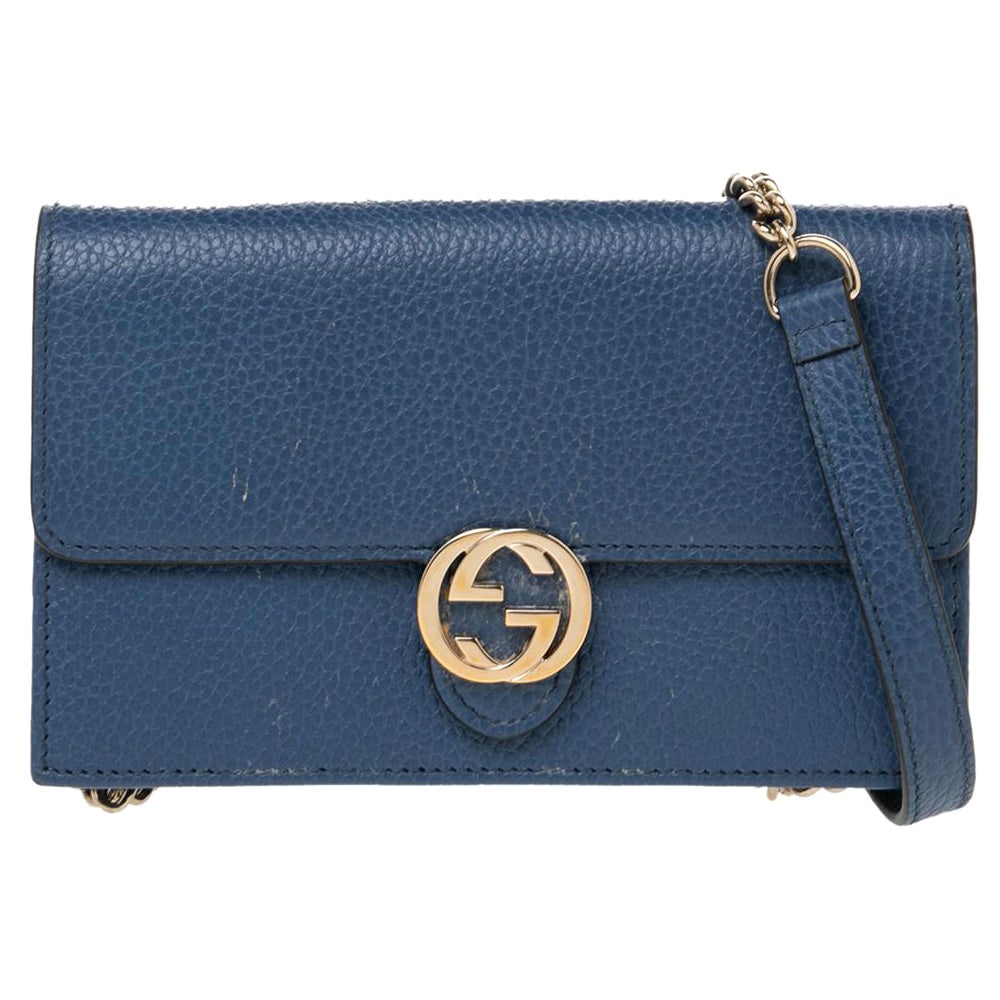 Gucci Blue Leather Interlocking G Wallet on Chain