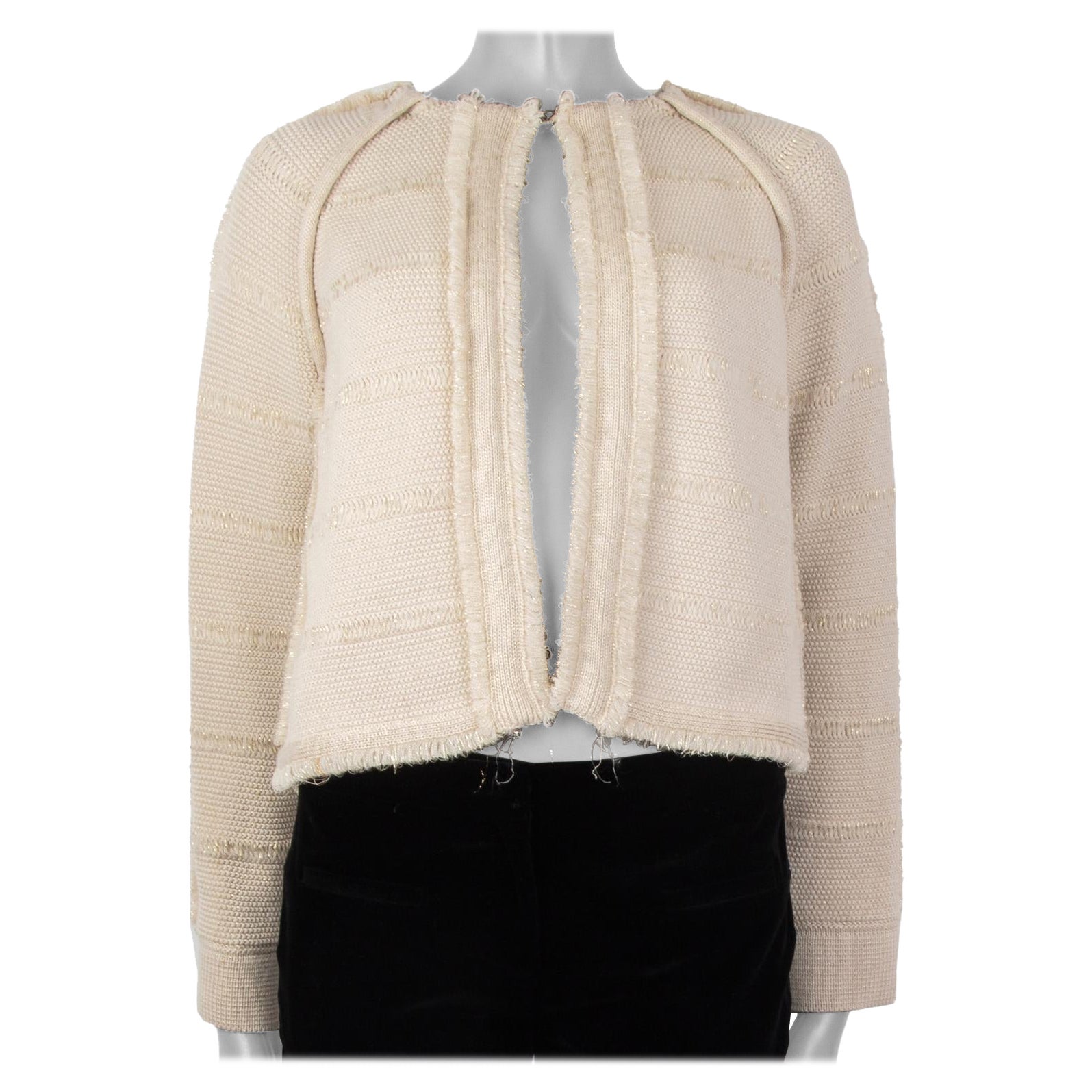 CHLOE - Veste en maille tricotée crème et or LUREX FRINGE TRIM S