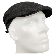 BRUNELLO CUCINELLI Size M Charcoal Wool Leather Newsboy Hat