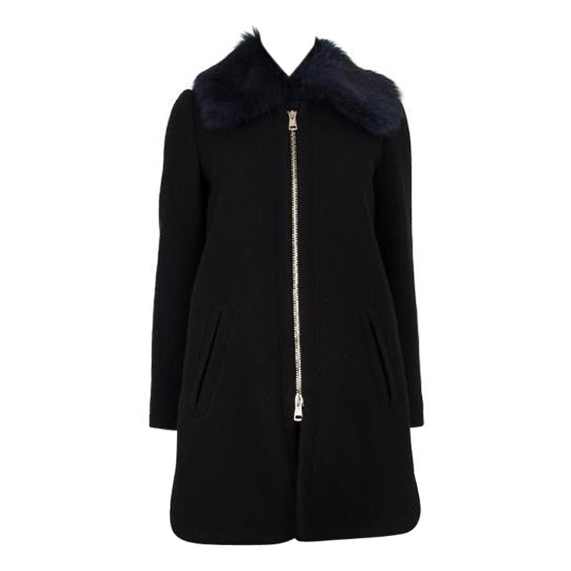 CHLOE black wool FUR COLLAR Coat Jacket 36 XS For Sale