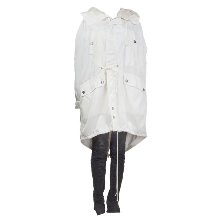 CHLOE off-white nylon SHEARLING HOOD Parka Coat Jacket 36 XS For Sale