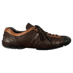 PRADA Taille 12 Marron & Tan Chaussures à lacets en cuir matelassé
